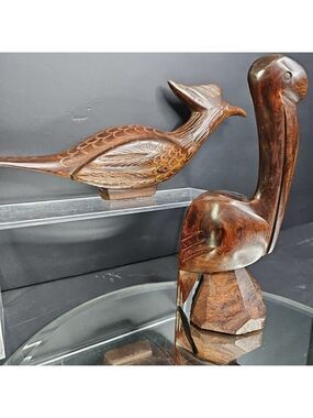 Roadrunner And Pelican Ironwood Wood Carvings. Roadrunner Mounts On Wall